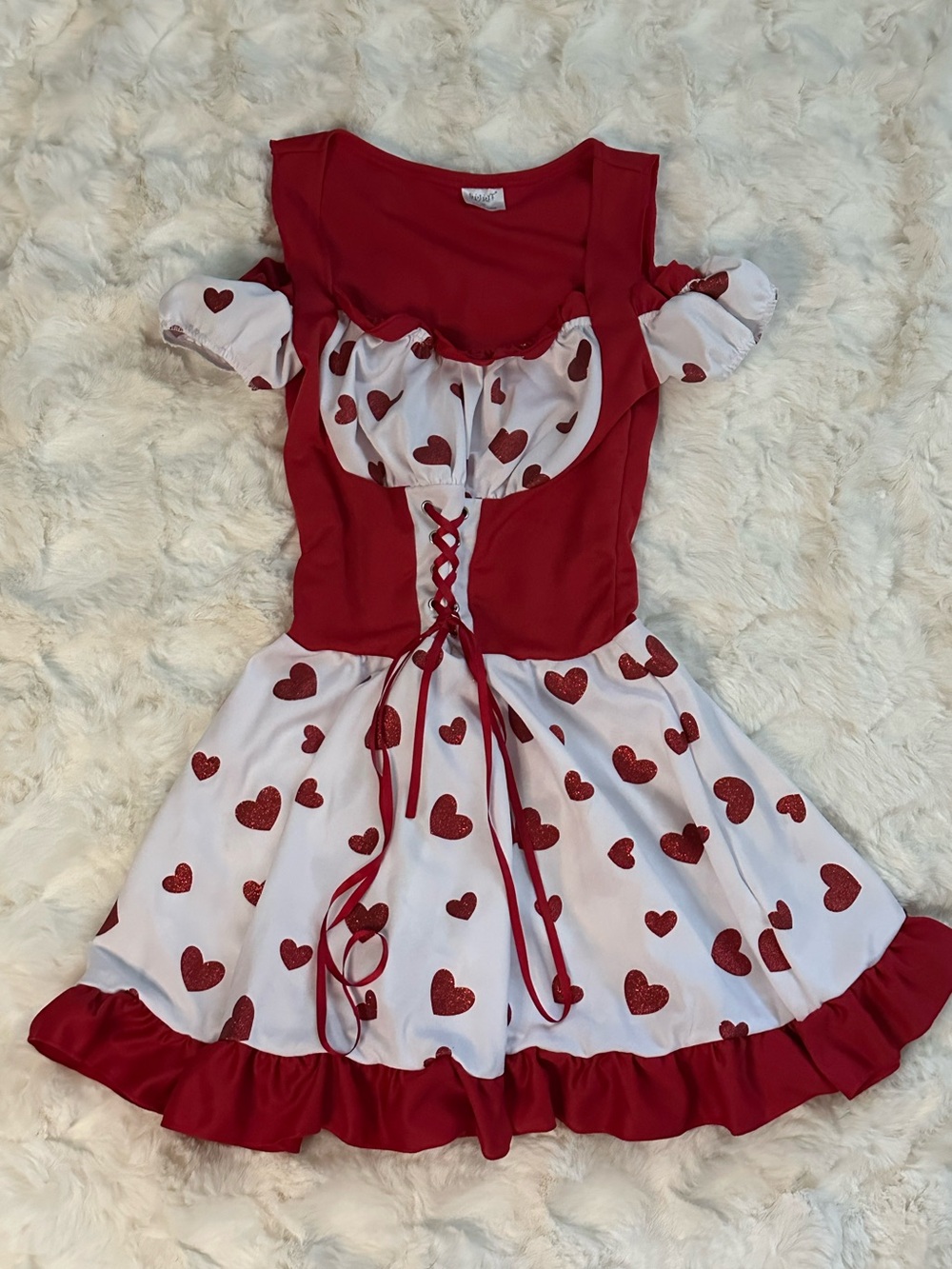 Women’s Red & White Heart Print Sweetheart Mini Dress Costume - NWOT